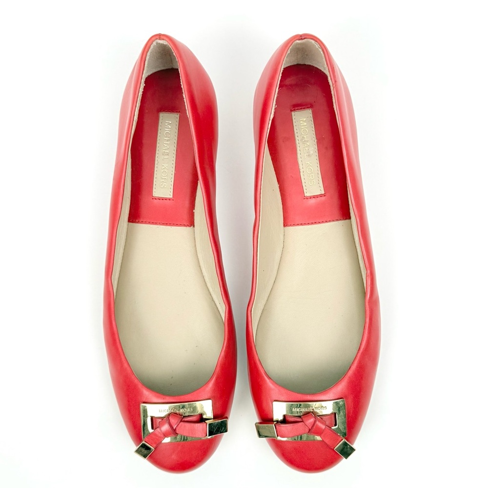 Michael Kors Collection Red Ballet Flats w Gold Buckle Bow Detail Accent 36.5 IT